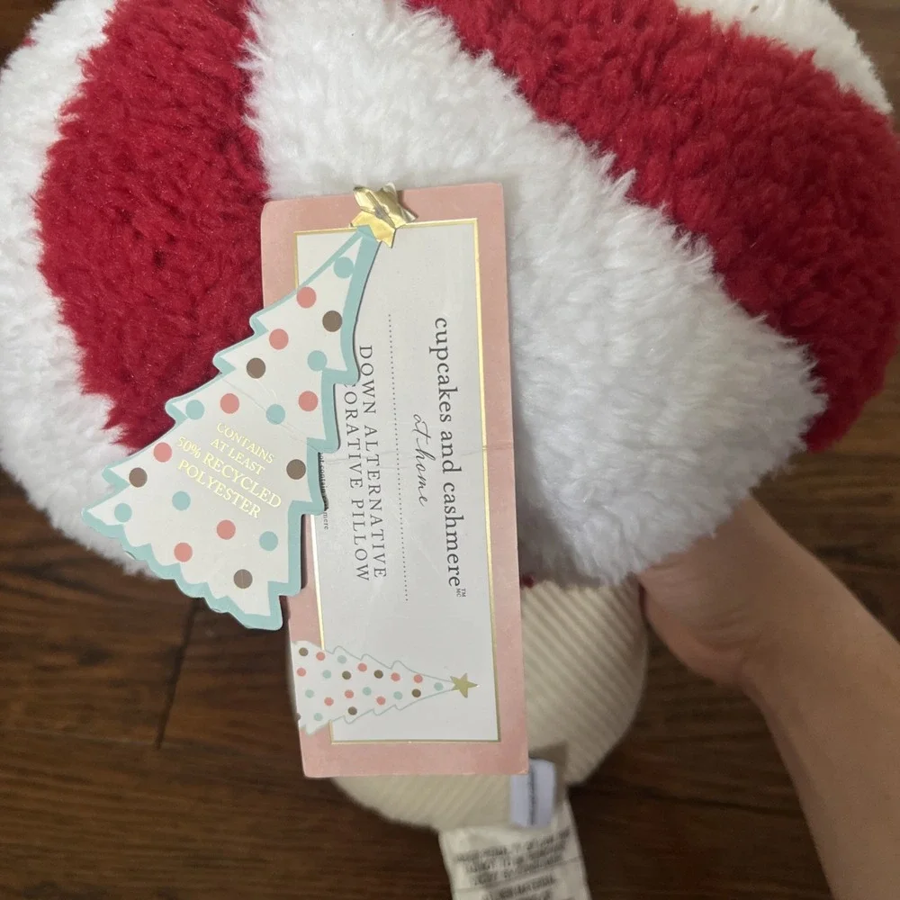 Cupcakes And Cashmere Peppermint Mushroom Pillow Holiday NEW 13 1/2